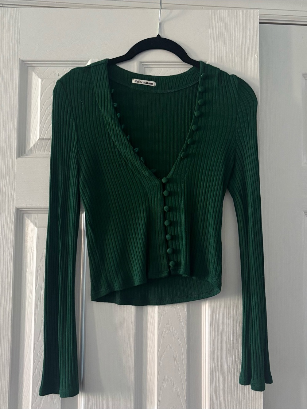 Reformation Emerald Ribbed Button-Front Cardigan